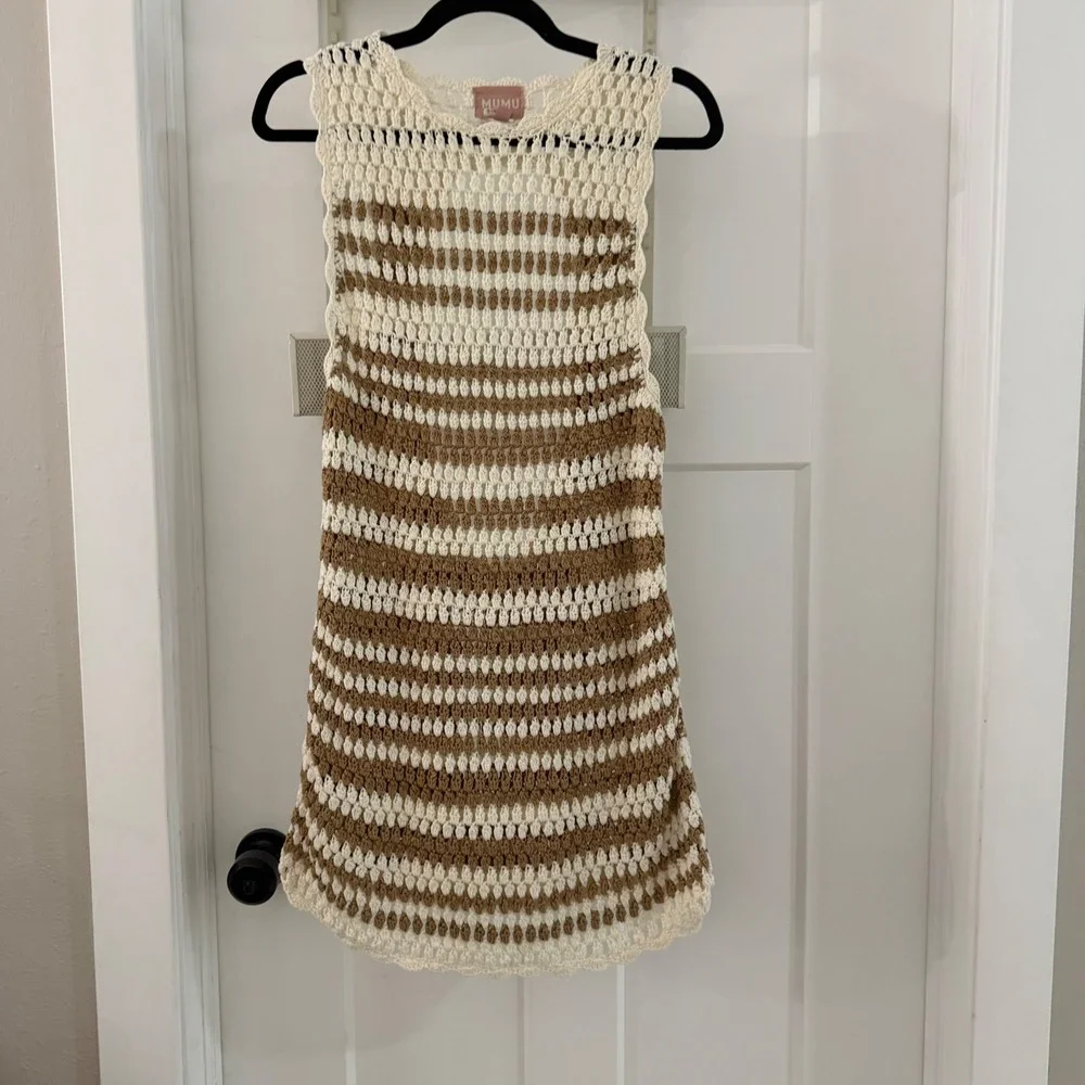 SHOW ME YOUR MUMU Sweeney Mini Dress Swim Coverup Crochet Knit Open Back XS - Picture 1 of 7